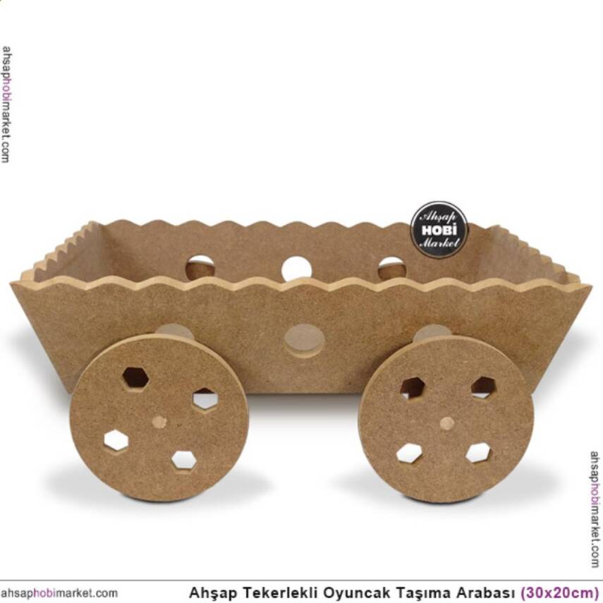Ahşap Tekerlekli Oyuncak Taşıma Arabası (30x20cm) - 1