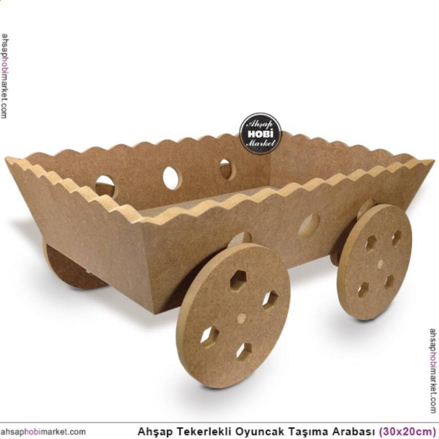 Ahşap Tekerlekli Oyuncak Taşıma Arabası (30x20cm) - 2