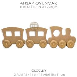 Ahşap Tekerli Oyuncak Tren (3 Parça) Ham Boyanabilir - Tual Hobi Craft İst