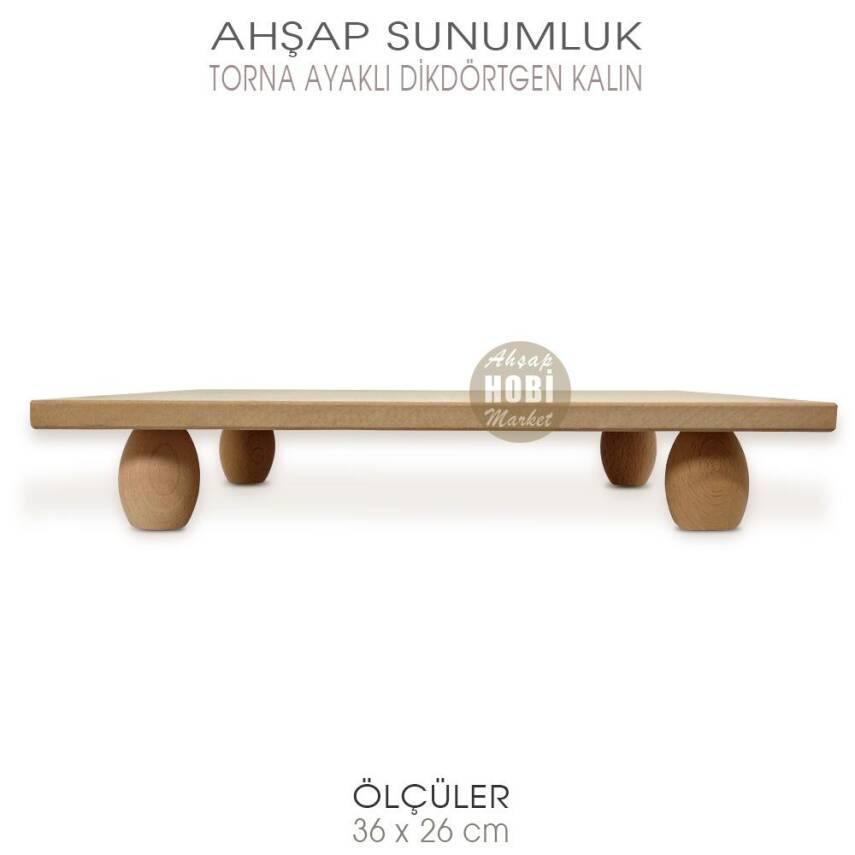 Ahşap Torna Ayaklı Kalın Dikdörtgen Sunumluk (36x26 cm) - 2