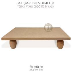 Ahşap Torna Ayaklı Kalın Dikdörtgen Sunumluk (36x26 cm) - Tual Hobi Sanat