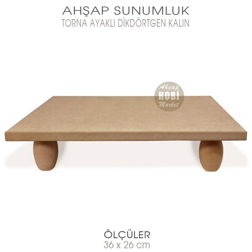 Ahşap Torna Ayaklı Kalın Dikdörtgen Sunumluk (36x26 cm) - 1