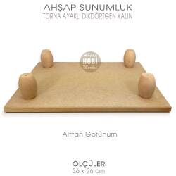 Ahşap Torna Ayaklı Kalın Dikdörtgen Sunumluk (36x26 cm) - 3
