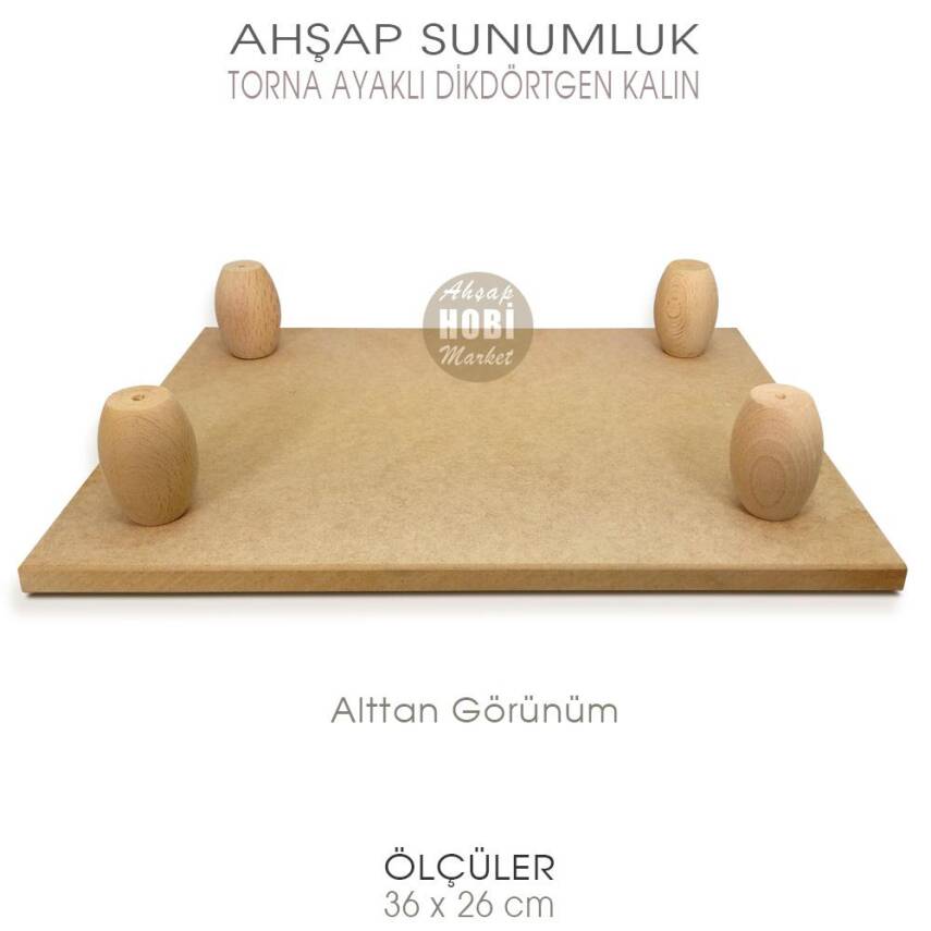 Ahşap Torna Ayaklı Kalın Dikdörtgen Sunumluk (36x26 cm) - 3