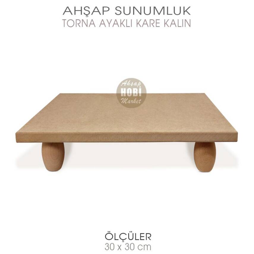 Ahşap Torna Ayaklı Yuvarlak Sunumluk (30x30 cm) OSU28 - 1