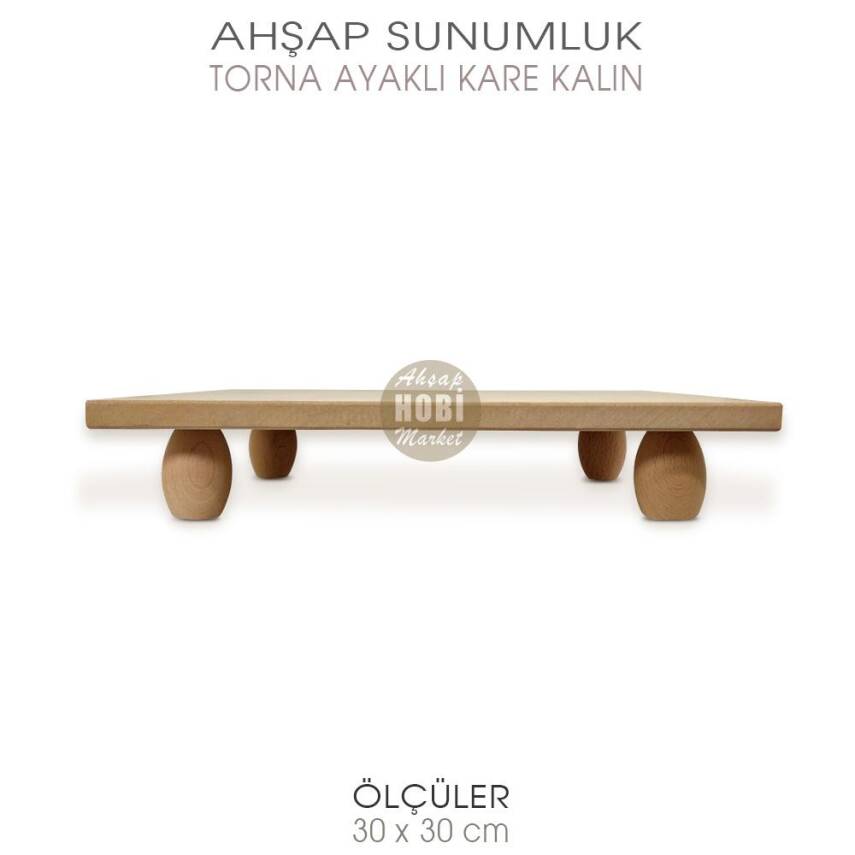 Ahşap Torna Ayaklı Yuvarlak Sunumluk (30x30 cm) OSU28 - 2