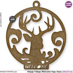 Ahşap Yılbaşı Kapı Süsü Welcome (30x27cm) - Tual Hobi Sanat