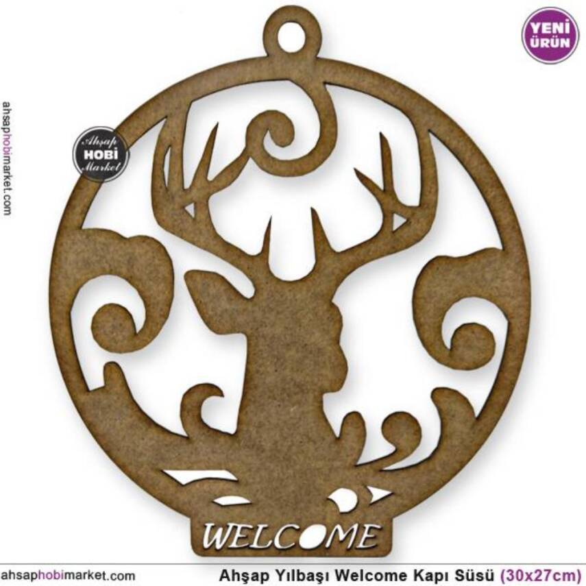 Ahşap Yılbaşı Kapı Süsü Welcome (30x27cm) - 1