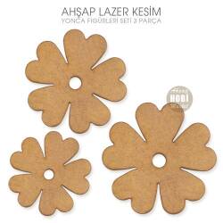 Ahşap Yonca Yaprağı Figürleri Seti (3 Parça) Lazer Kesim - Tual Hobi Sanat
