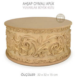 Ahşap Yuvarlak Oymalı Büyük Aplik Kutu (32x32x15 cm) - Tual Hobi Sanat