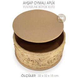 Ahşap Yuvarlak Oymalı Büyük Aplik Kutu (32x32x15 cm) - Tual Hobi Sanat (1)
