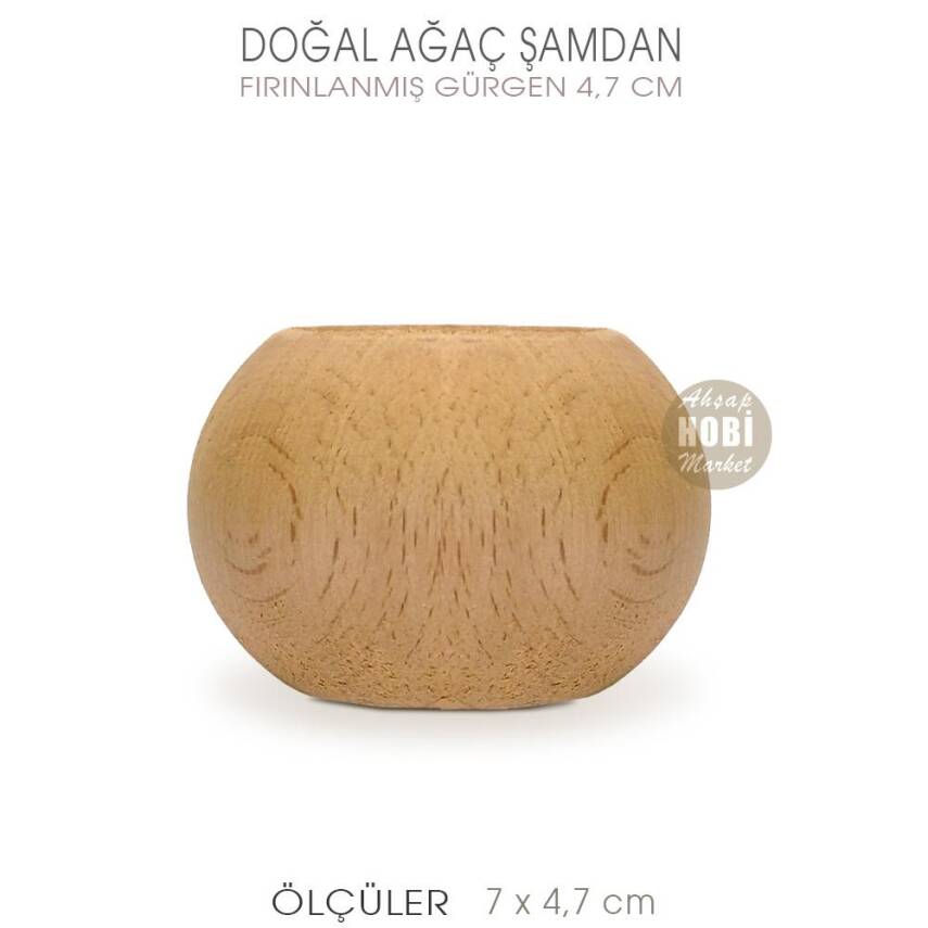 Ahşap Yuvarlak Şamdan Mumluk (7X4,7 cm) Doğal Ağaç - 1