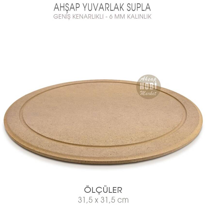 Ahşap Yuvarlak Supla Pano (31,5x31,5 cm) Geniş Kenarlıklı - 2