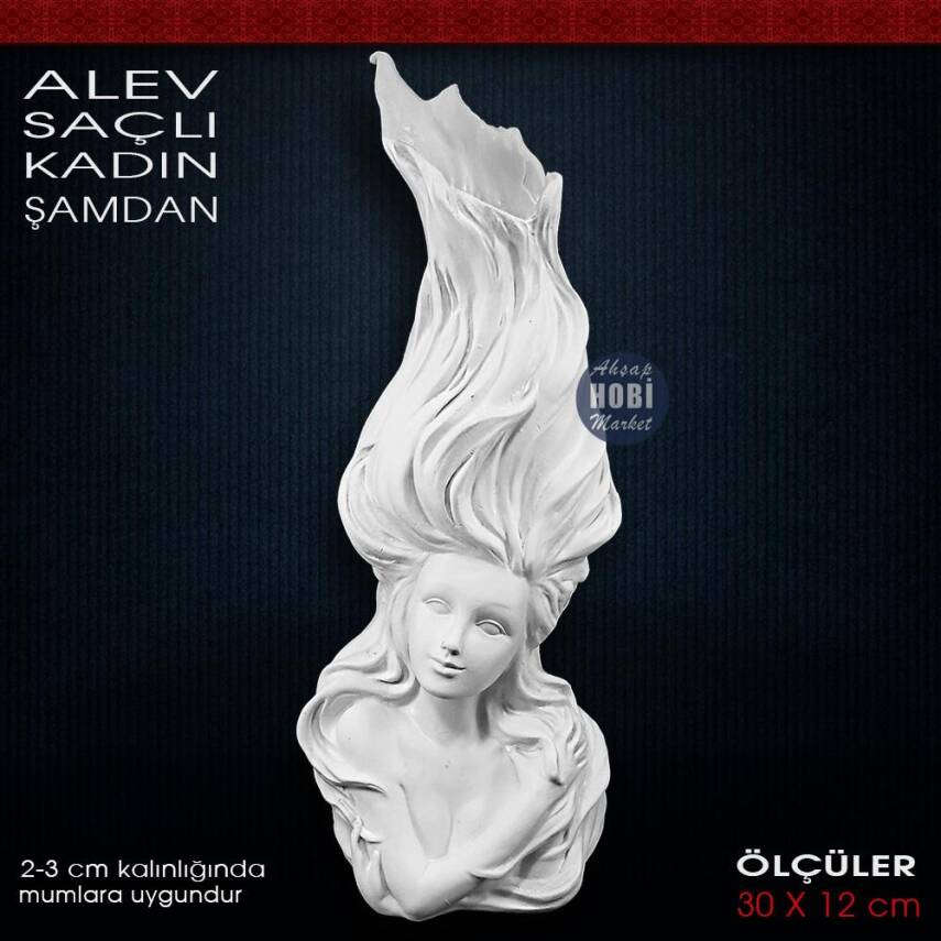 Alev Saçlı Kız Şamdan Mumluk (30x12 cm) Ham Polyester - 1