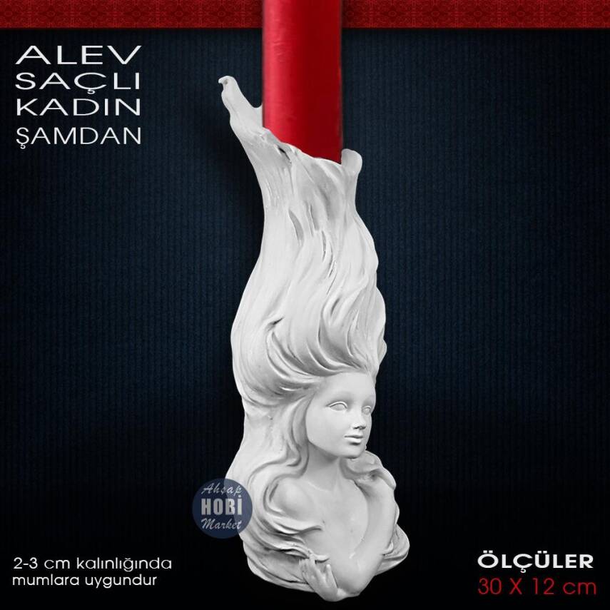 Alev Saçlı Kız Şamdan Mumluk (30x12 cm) Ham Polyester - 2