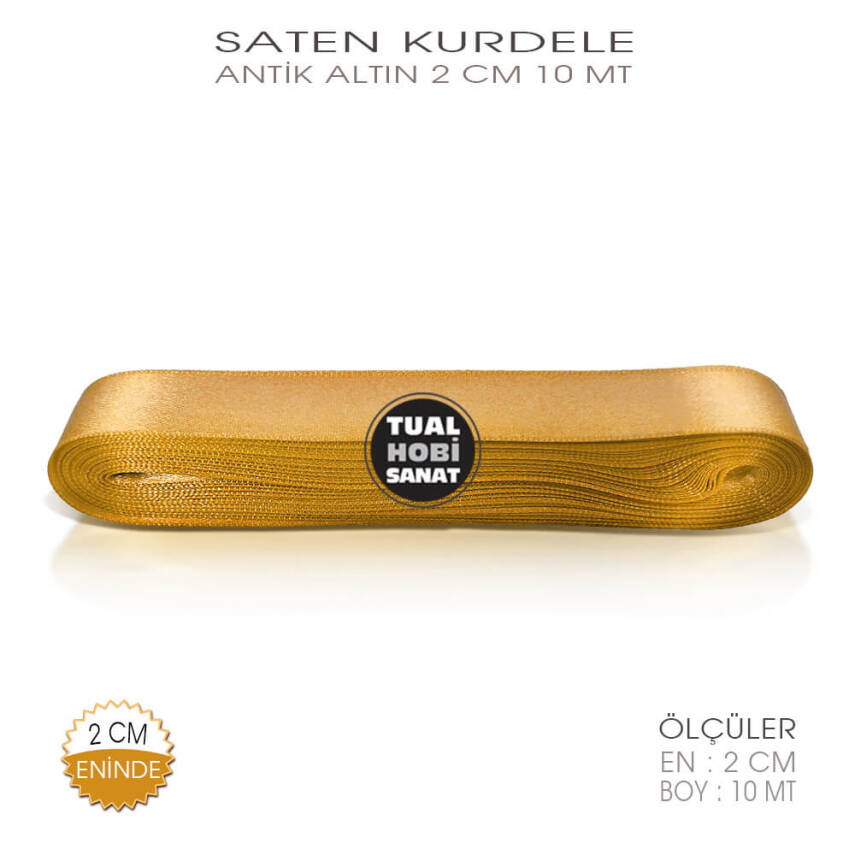 Altın Gold Renkli Saten Kurdele (Genişlik 2 cm) 10 Metre - 2