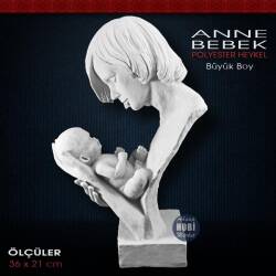 Anne ve Bebek Heykeli (36x21 cm) Ham Polyester - Tual Hobi Sanat