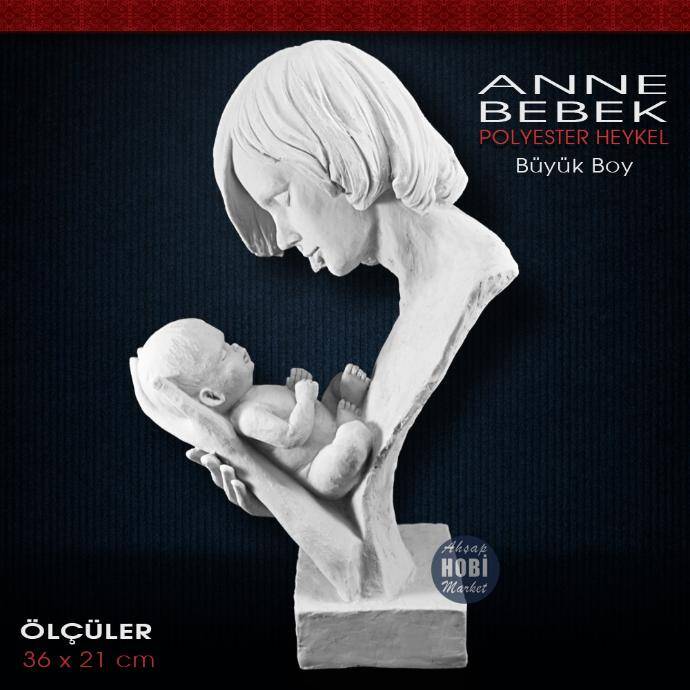 Anne ve Bebek Heykeli (36x21 cm) Ham Polyester - 1