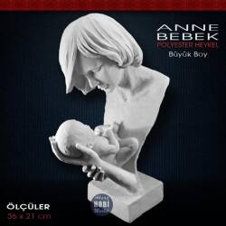 Anne ve Bebek Heykeli (36x21 cm) Ham Polyester - Tual Hobi Sanat (1)