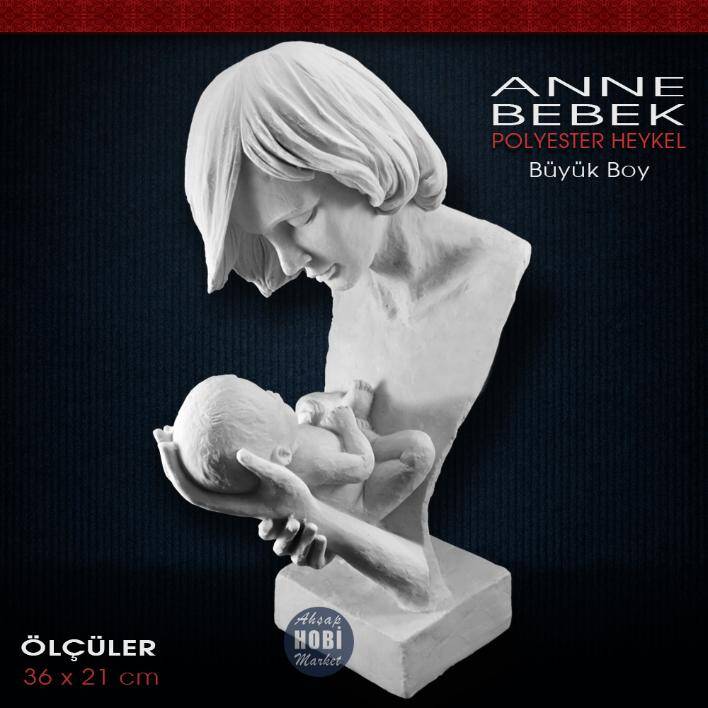 Anne ve Bebek Heykeli (36x21 cm) Ham Polyester - 2