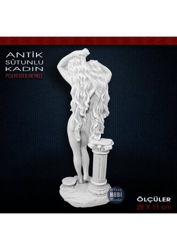 Antik Sütunlu Kadın Biblo (28x11 cm) Ham Polyester - 2