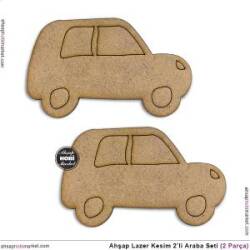 Araba Figürleri Seti (2 Parça) Ahşap Lazer Kesim - Tual Hobi Sanat (1)