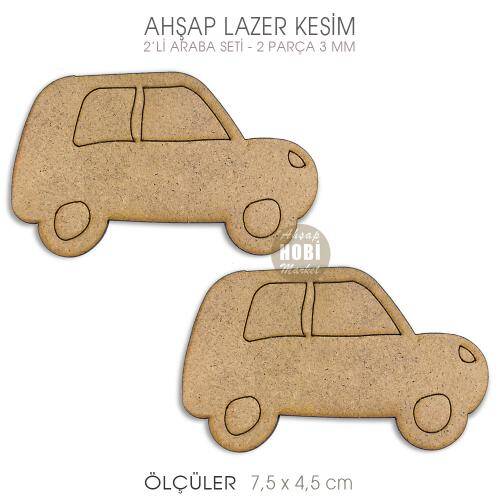 Araba Figürleri Seti (2 Parça) Ahşap Lazer Kesim - 1