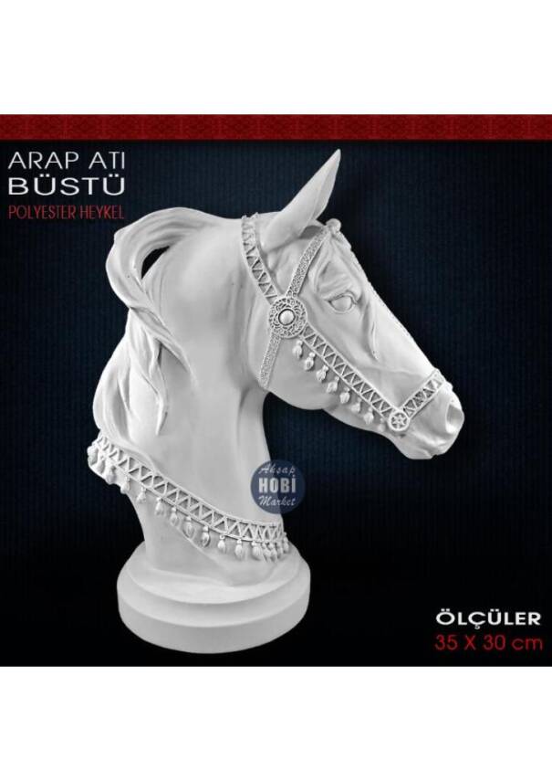 Arap Atı Büstü Heykeli (35x30 cm) Ham Polyester - 1