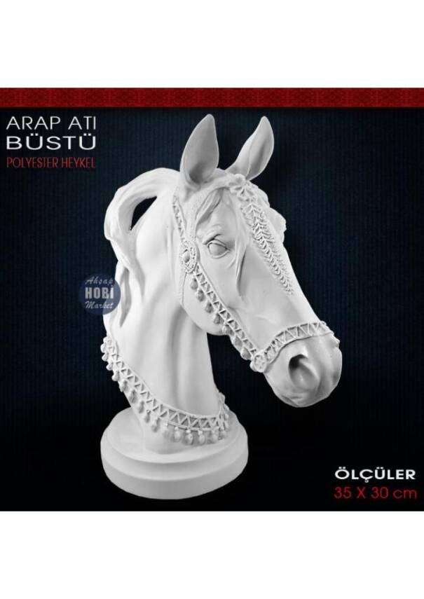 Arap Atı Büstü Heykeli (35x30 cm) Ham Polyester - 2