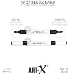 Art-X Akrilik Duo Marker 010 Siyah Renk 2 Uçlu Akrilik Kalem - Art-X