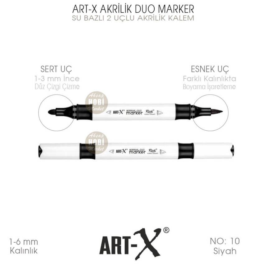 Art-X Akrilik Duo Marker 010 Siyah Renk 2 Uçlu Akrilik Kalem - 1