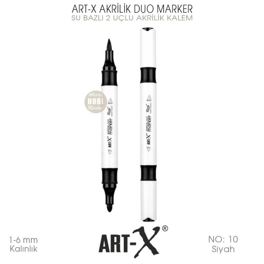 Art-X Akrilik Duo Marker 010 Siyah Renk 2 Uçlu Akrilik Kalem - 2