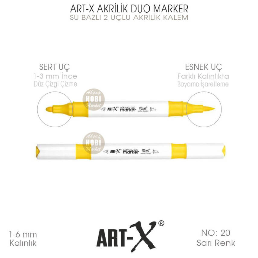 Art-X Akrilik Duo Marker 020 Sarı Renk 2 Uçlu Akrilik Kalem - 1