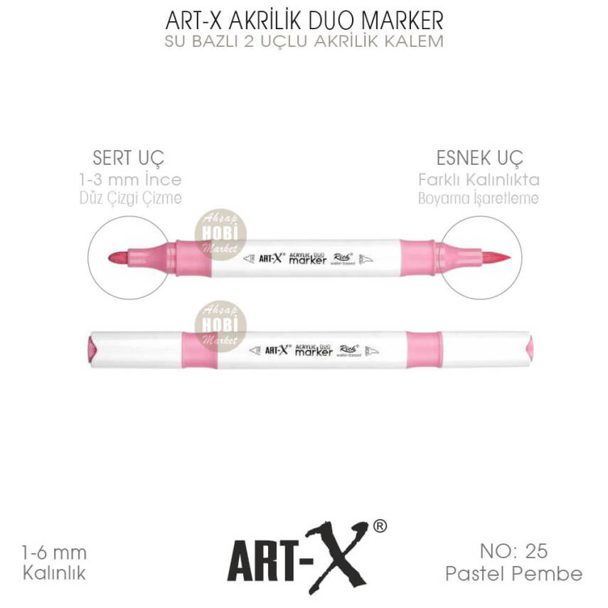 Art-X Akrilik Duo Marker 025 Pastel Pembe 2 Uçlu Akrilik Kalem - 1