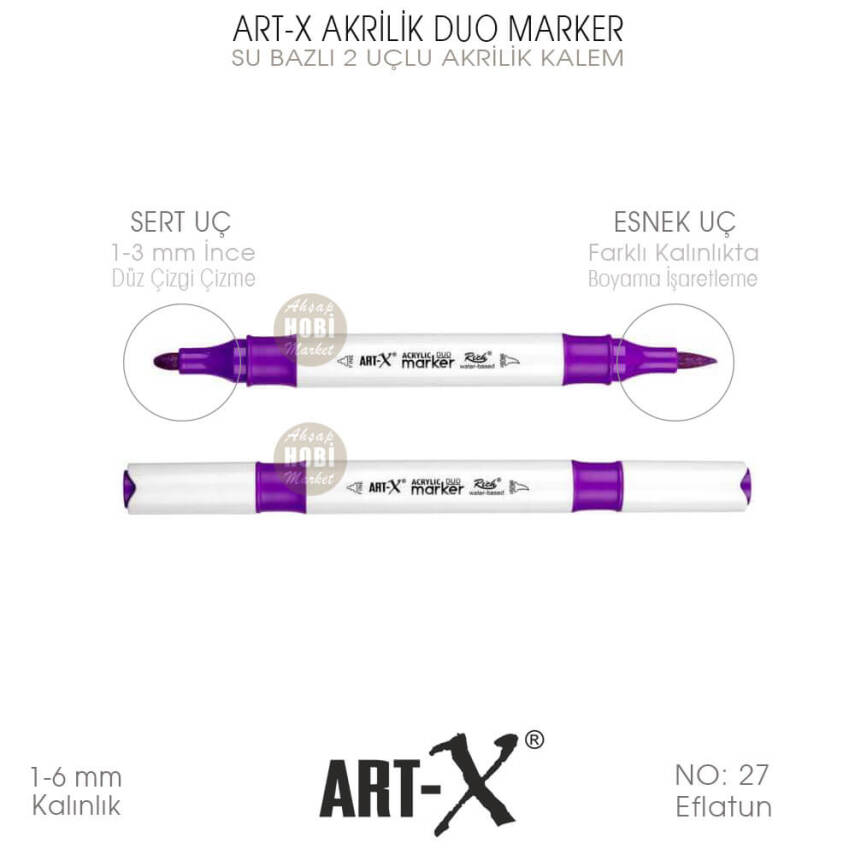 Art-X Akrilik Duo Marker 027 Eflatun 2 Uçlu Akrilik Kalem - 1