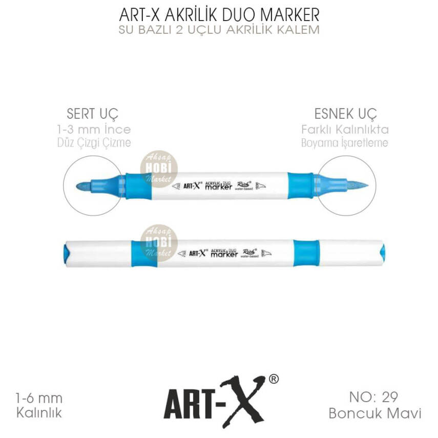 Art-X Akrilik Duo Marker 029 Boncuk Mavi 2 Uçlu Akrilik Kalem - 1