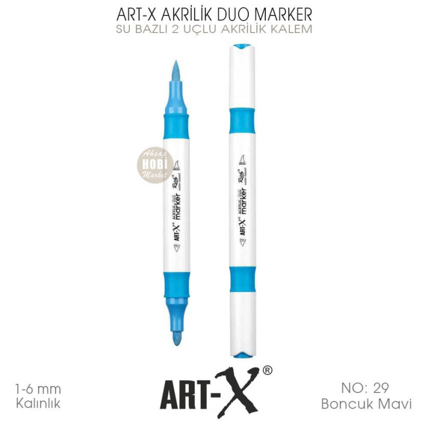 Art-X Akrilik Duo Marker 029 Boncuk Mavi 2 Uçlu Akrilik Kalem - 2