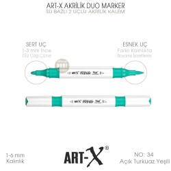 Art-X Akrilik Duo Marker 034 Açık Turkuaz Yeşili 2 Uçlu Akrilik Kalem - Art-X