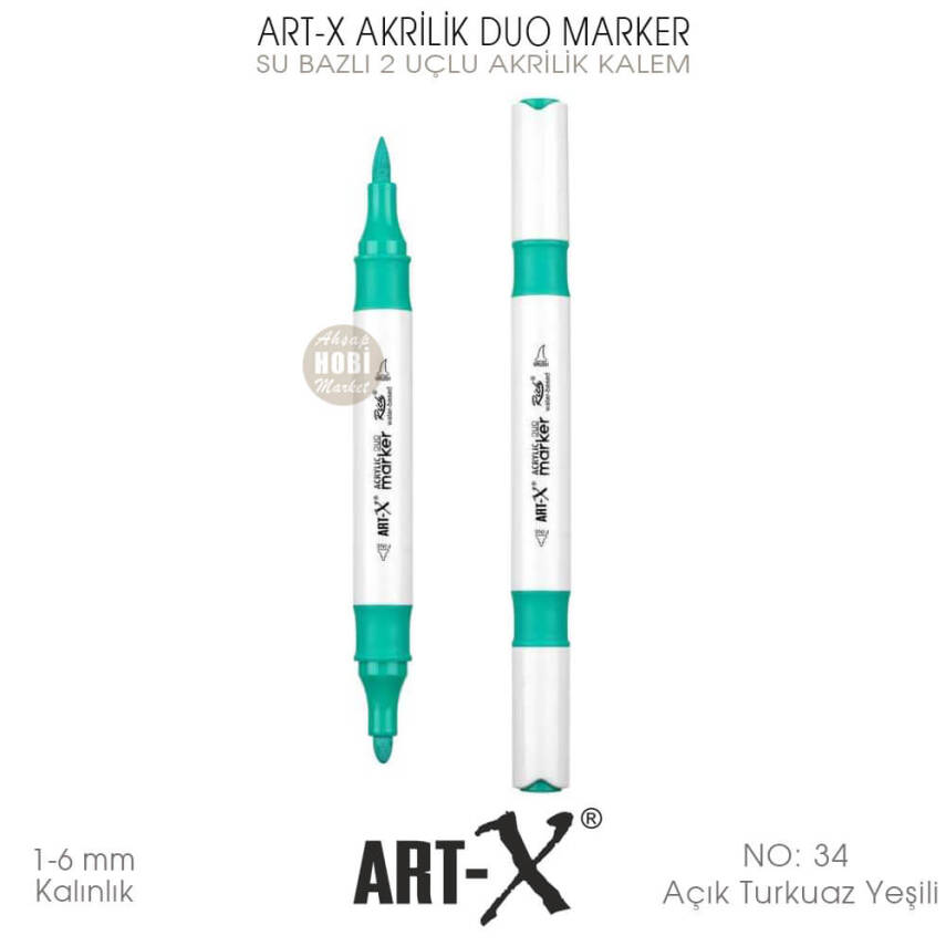 Art-X Akrilik Duo Marker 034 Açık Turkuaz Yeşili 2 Uçlu Akrilik Kalem - 2