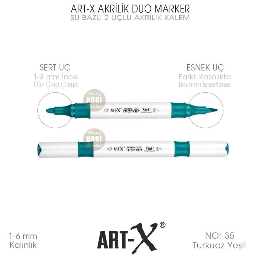 Art-X Akrilik Duo Marker 035 Turkuaz Yeşil 2 Uçlu Akrilik Kalem - 1