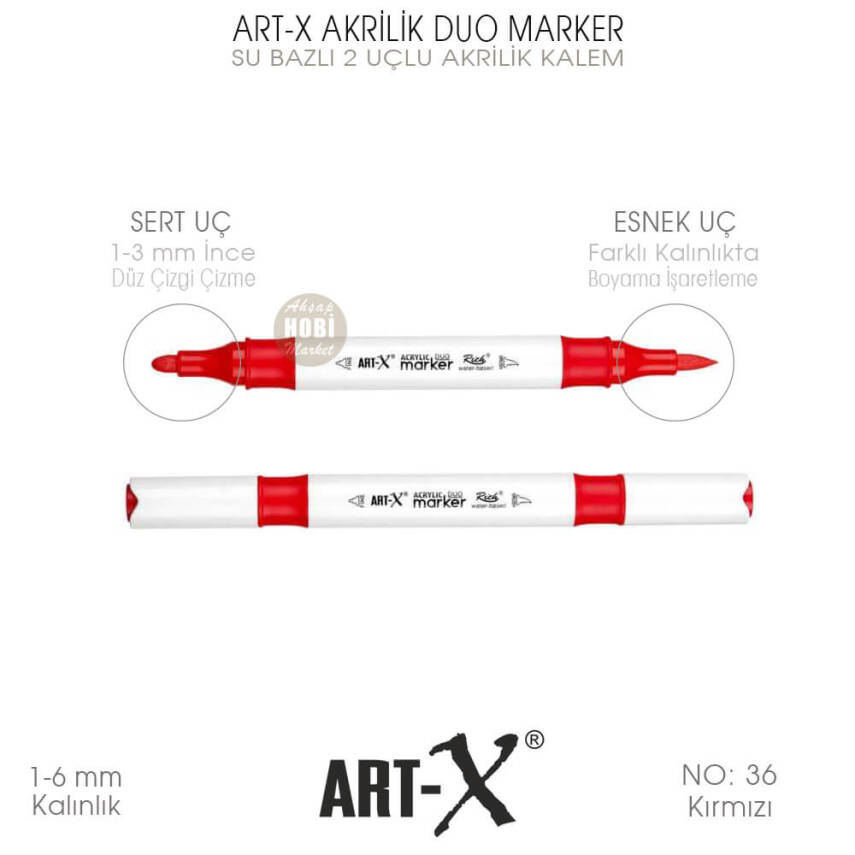 Art-X Akrilik Duo Marker 036 Kırmızı 2 Uçlu Akrilik Kalem - 1