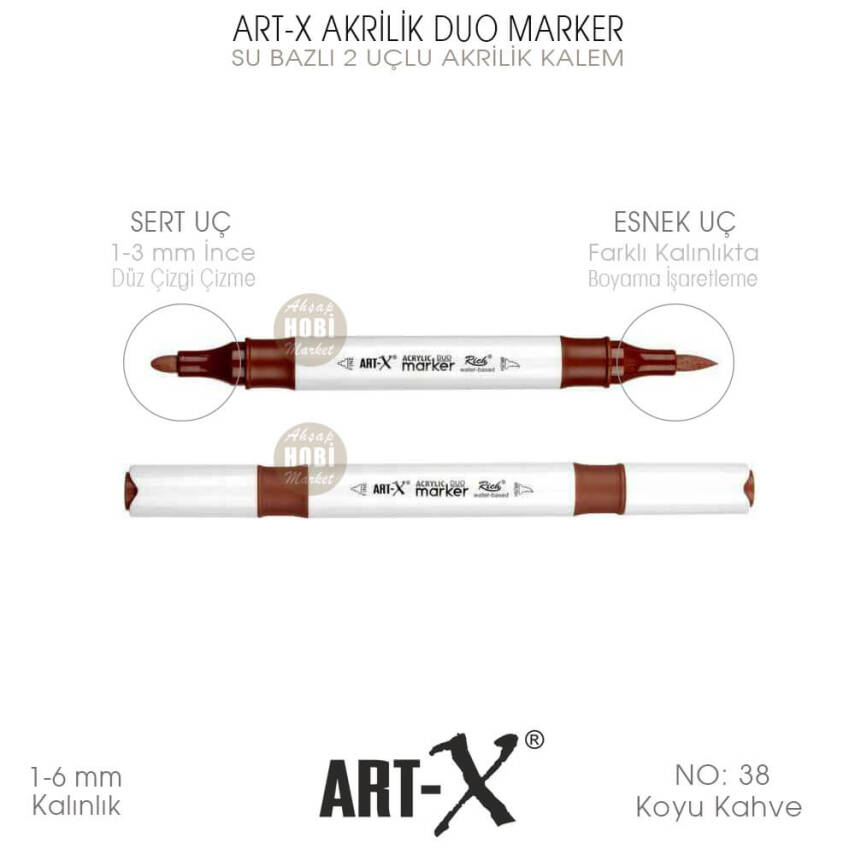 Art-X Akrilik Duo Marker 038 Koyu Kahve 2 Uçlu Akrilik Kalem - 1