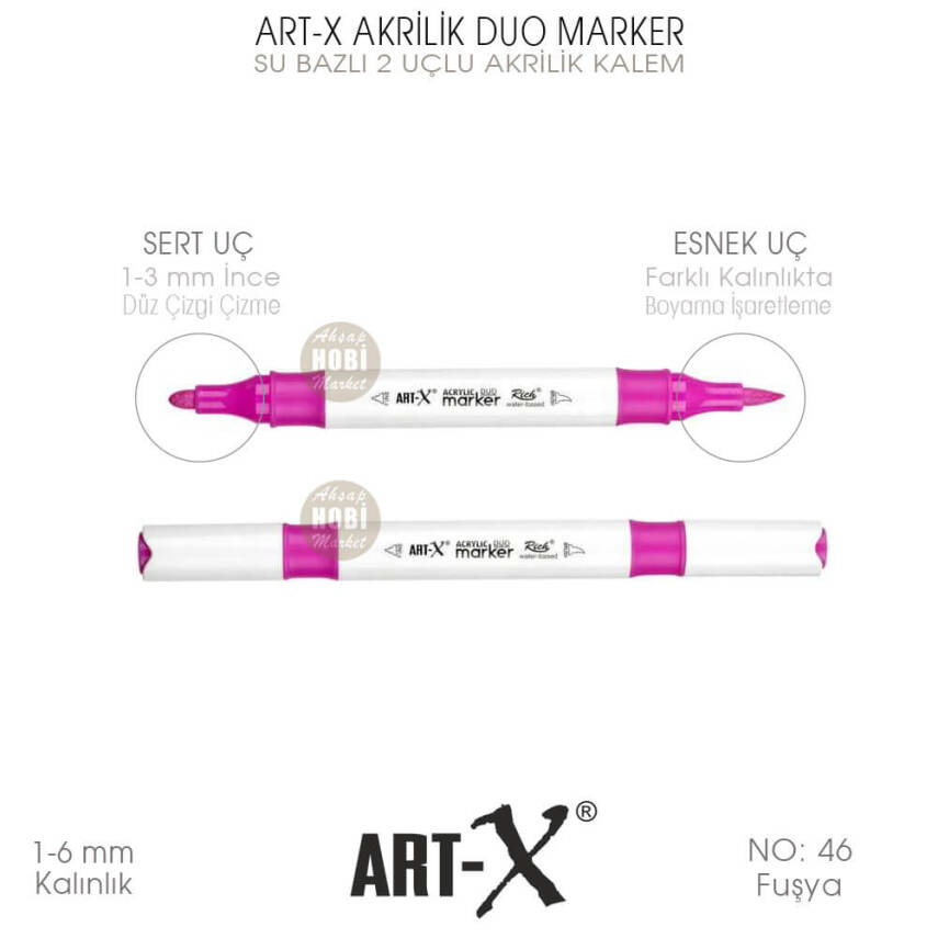 Art-X Akrilik Duo Marker 046 Fuşya Pembe 2 Uçlu Akrilik Kalem - 1