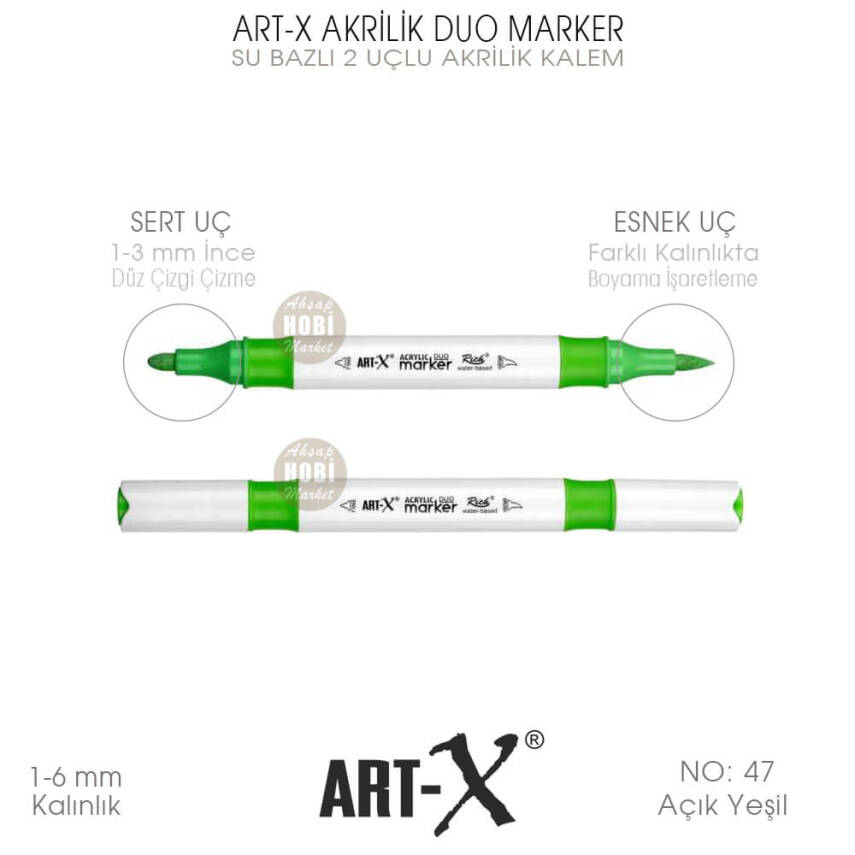 Art-X Akrilik Duo Marker 047 Açık Yeşil 2 Uçlu Akrilik Kalem - 1