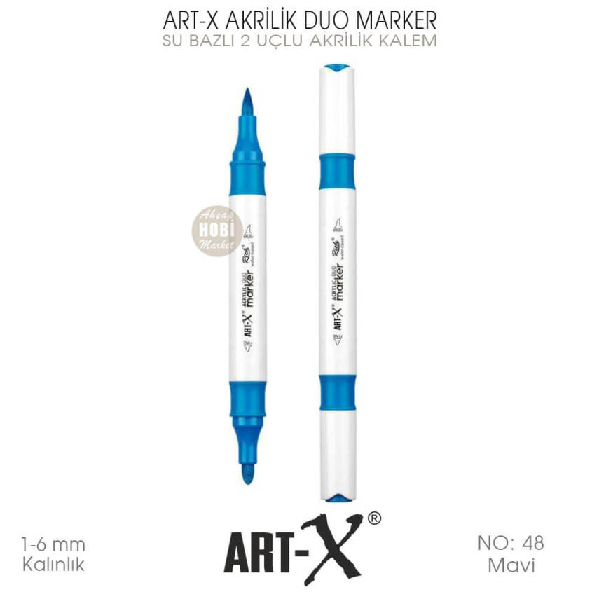 Art-X Akrilik Duo Marker 048 Mavi Renkli 2 Uçlu Akrilik Kalem - 2