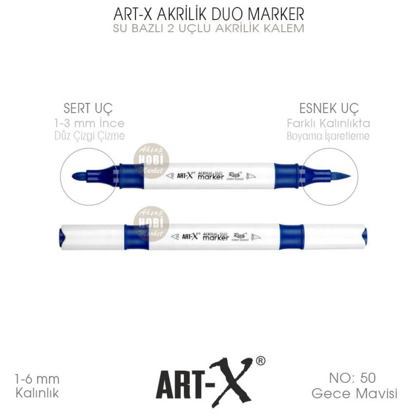 Art-X Akrilik Duo Marker 050 Gece Mavisi 2 Uçlu Akrilik Kalem - 1