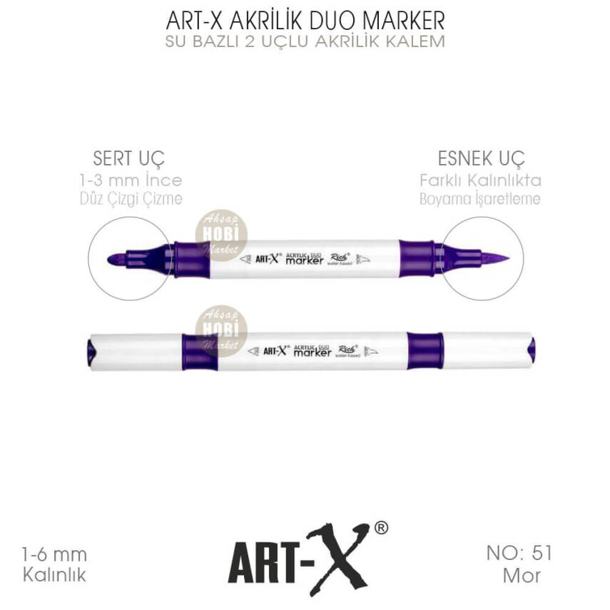 Art-X Akrilik Duo Marker 051 Mor Renk 2 Uçlu Akrilik Kalem - 1