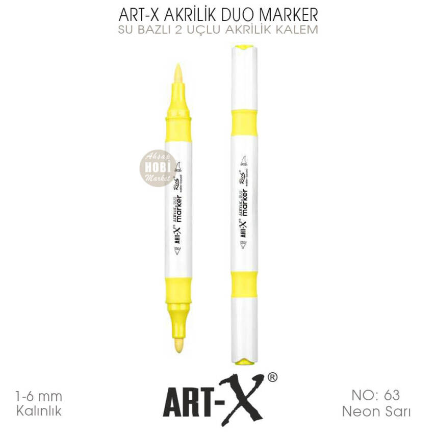 Art-X Akrilik Duo Marker 063 Neon Sarı 2 Uçlu Akrilik Kalem - 2