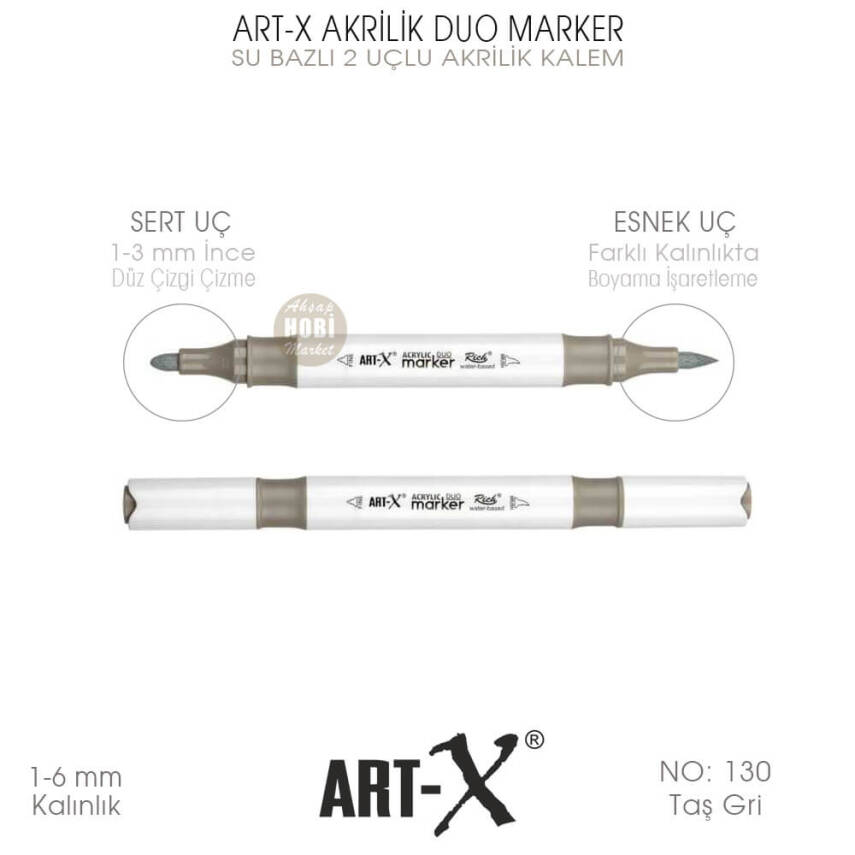 Art-X Akrilik Duo Marker 130 Taş Gri 2 Uçlu Akrilik Kalem - 1