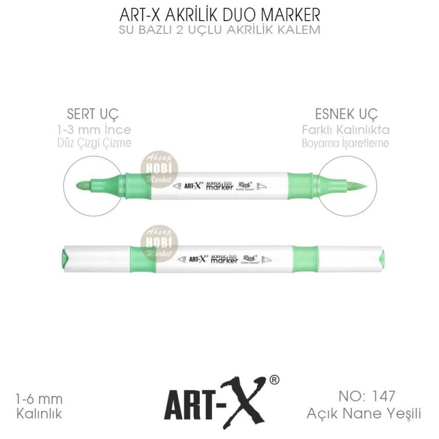 Art-X Akrilik Duo Marker 147 Açık Nane Yeşili 2 Uçlu Akrilik Kalem - 1